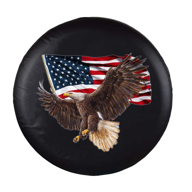 Jayke Joy Spare Tire Cover  Wheel Cover with American Eagle USA Flag PVC Leather Waterproof Dust-Proof Universal Fit for Jeep Trailer RV SUV Camper Vehicle (18 Inch) - Image 1